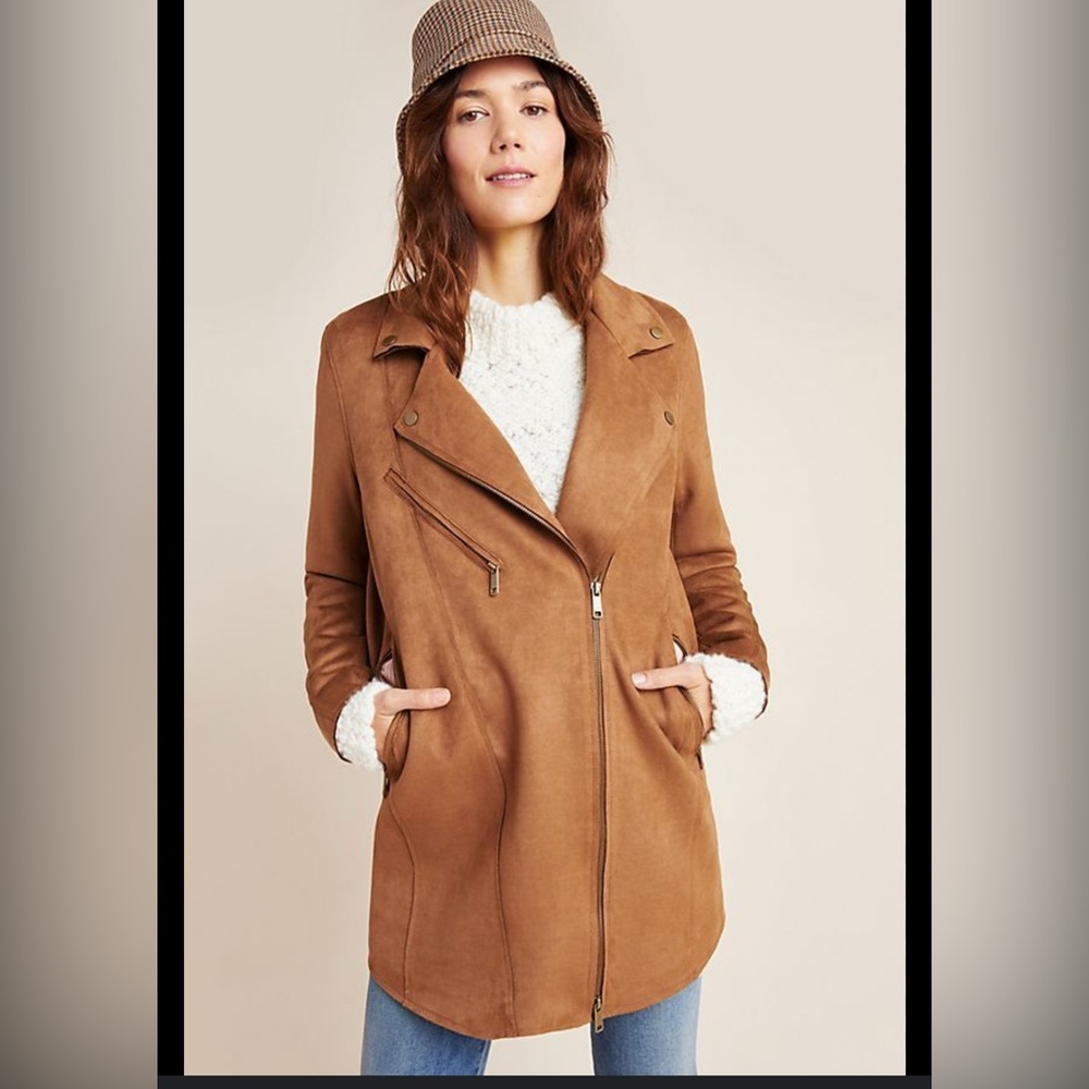 Anthropologie Ripley Faux Suede Longline Moto Jacket Lined XL
